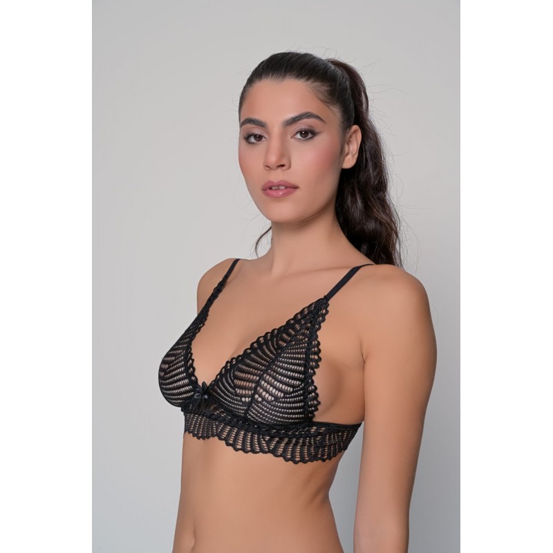 Milena Γυναικείo Bralette Χωρίς Επένδυση Με Δαντέλα Βεντάλια & Διακοσμητικό Φιογκάκι