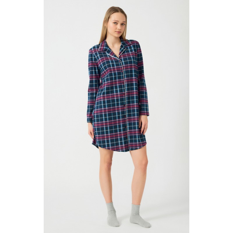 Minerva Women s Buttoned Night Dress Plaid Design