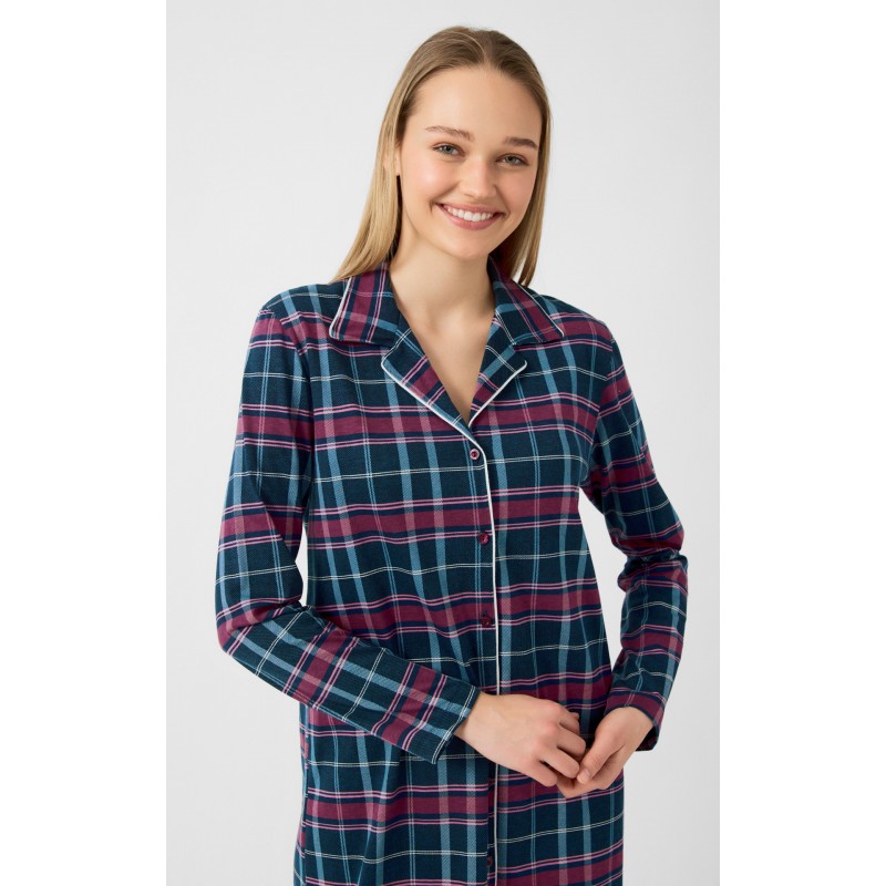 Minerva Women s Buttoned Night Dress Plaid Design