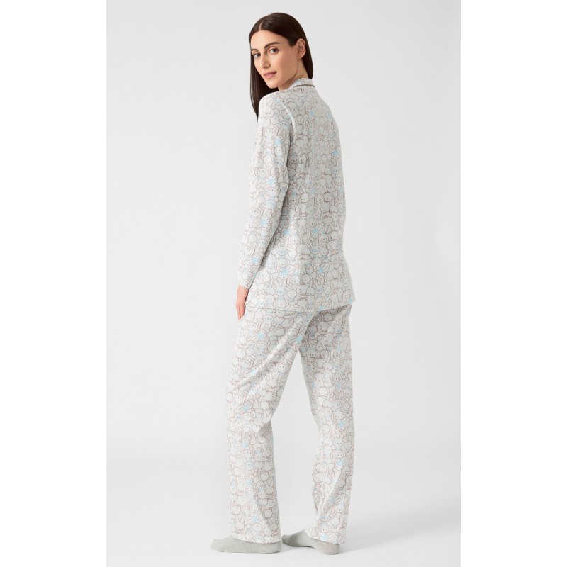 Minerva Women s Cotton Buttoned Pajamas Long Sleeved Bunny Design