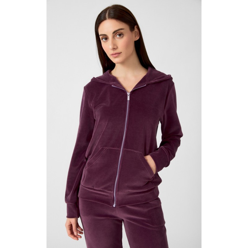 Minerva Women s Cotton Velour Jacket With Hoodie & Zipper Light Purple