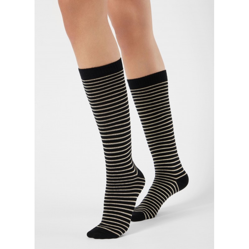 Me We Women s Cotton Knee Hight Socks Lurex Stripes