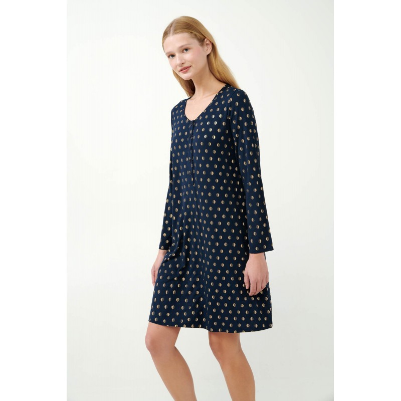 Vamp Women s Micro Modal Long Sleeved Nightdress Blue Pattern