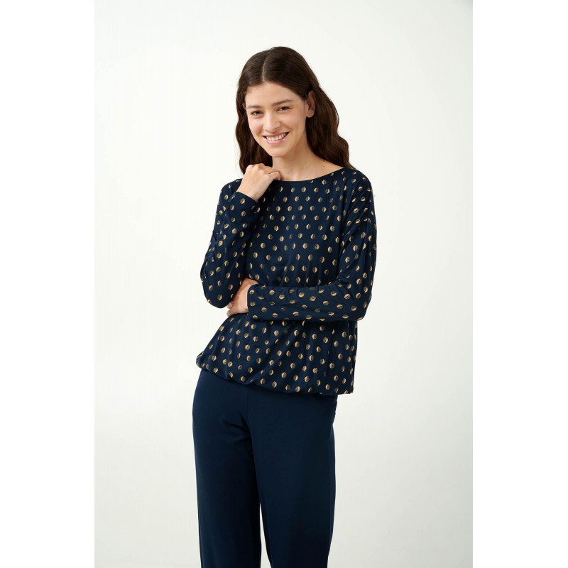 Vamp Women s Micro Modal Pajamas Blue With Gold Details