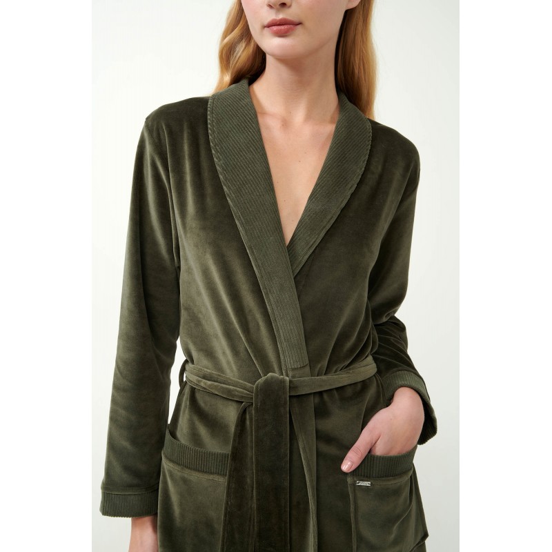 Vamp Women s Velour Robe With Belt Olive Color