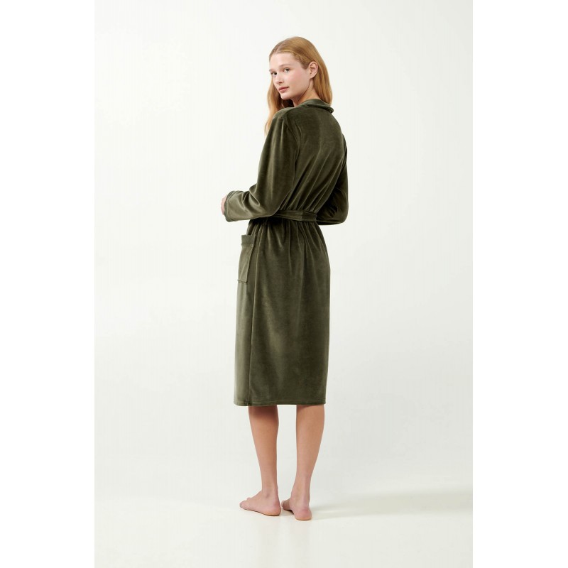 Vamp Women s Velour Robe With Belt Olive Color