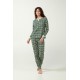 Vamp Women s Cotton Pajamas Long Sleeved All Over Elephants Design Green Timber