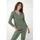 Vamp Women s Cotton Pajamas Long Sleeved All Over Elephants Design Green Timber