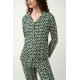 Vamp Women s Buttoned Cotton Long Sleeved Pajamas Elephants Design Green Timber