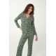 Vamp Women s Buttoned Cotton Long Sleeved Pajamas Elephants Design Green Timber