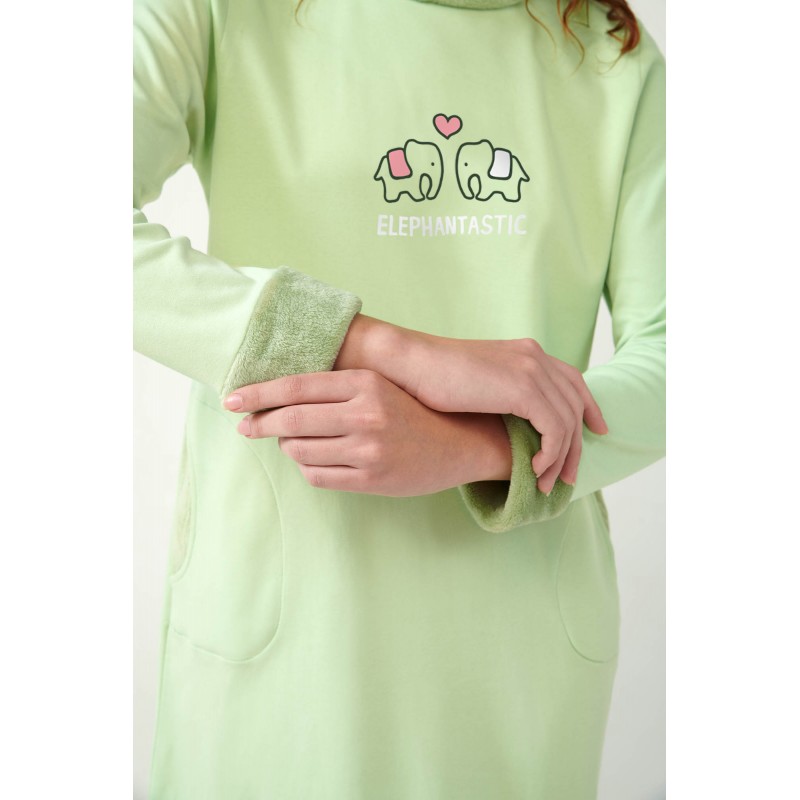 Vamp Women s Cotton Long Sleeved Nightdress With Fleece Details Green Foam