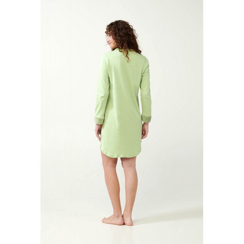 Vamp Women s Cotton Long Sleeved Nightdress With Fleece Details Green Foam