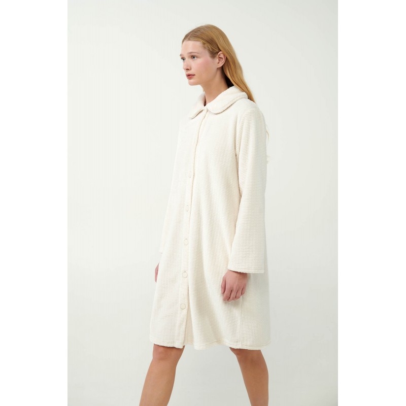 Vamp Women s Fleece Robe With Buttons Beige Skin