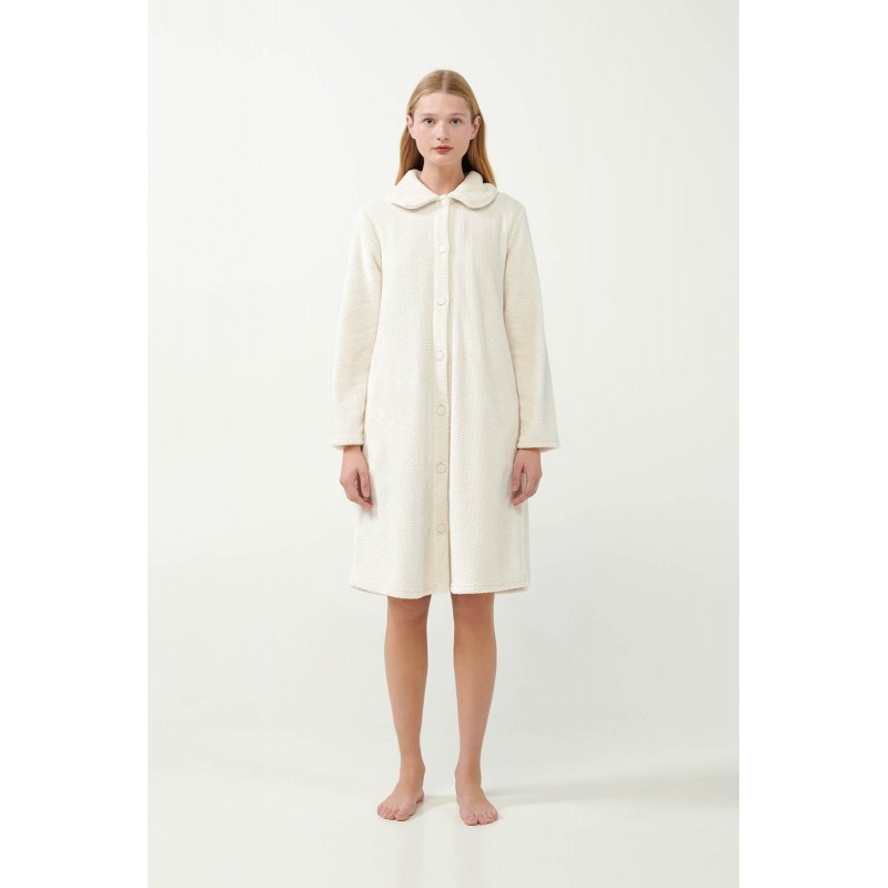 Vamp Women s Fleece Robe With Buttons Beige Skin