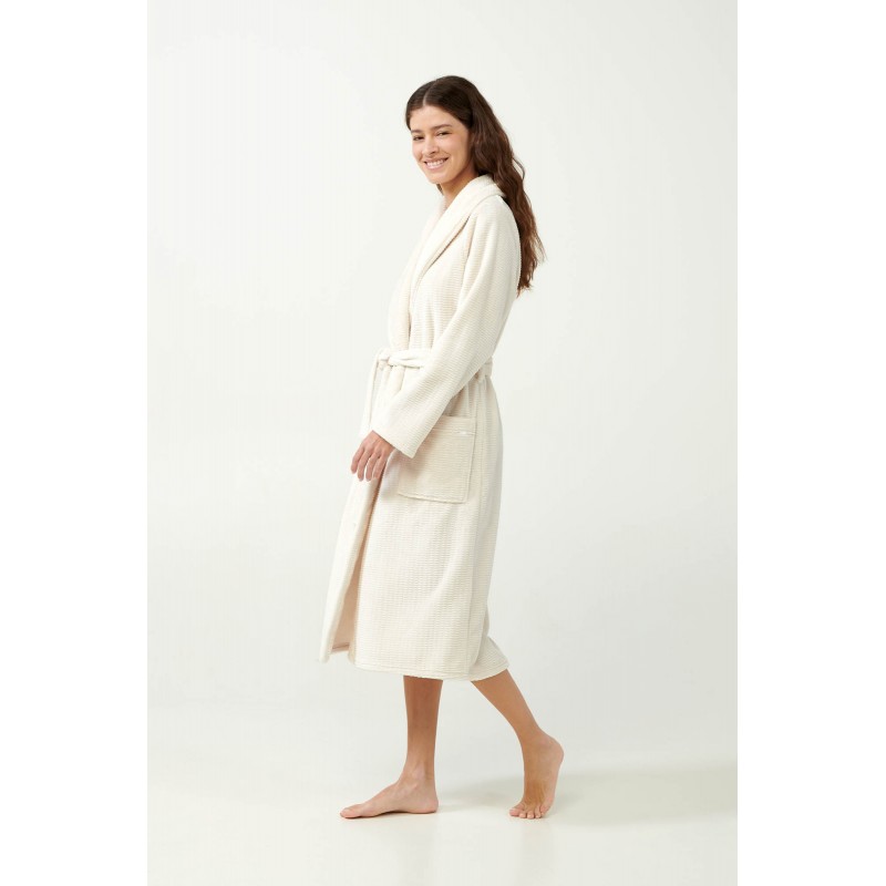 Vamp Women s Long Fleece Robe With Belt Beige Skin Color