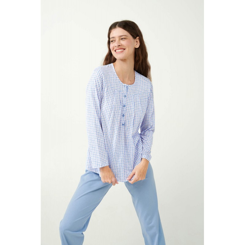 Vamp Women s Cotton Long Sleeved Pajamas Set Blue Bel Air