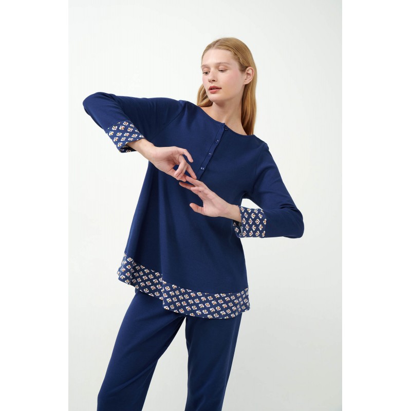 Vamp Women s Cotton Long Sleeved Pajamas Blue Print & Multicolor Details