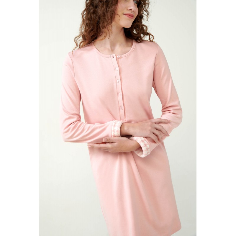 Vamp Women s Cotton Long Sleeved Nightdress Pink Peach Color & Fleece Details