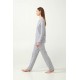 Vamp Women s Buttoned Cotton Pajamas Light Gray Hearts Design