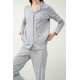 Vamp Women s Buttoned Cotton Pajamas Light Gray Hearts Design