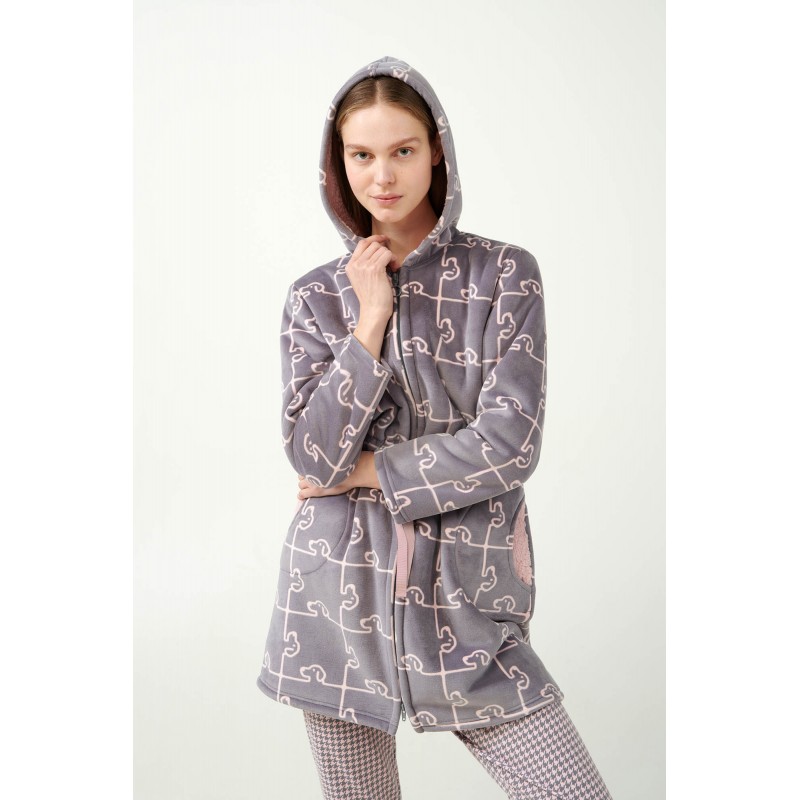 Vamp Women s Fleece Robe With Zipper Dog Pattern