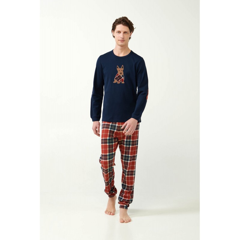 Vamp Men s Cotton Long Sleeved Pajamas Dog Design & Plaid Pants