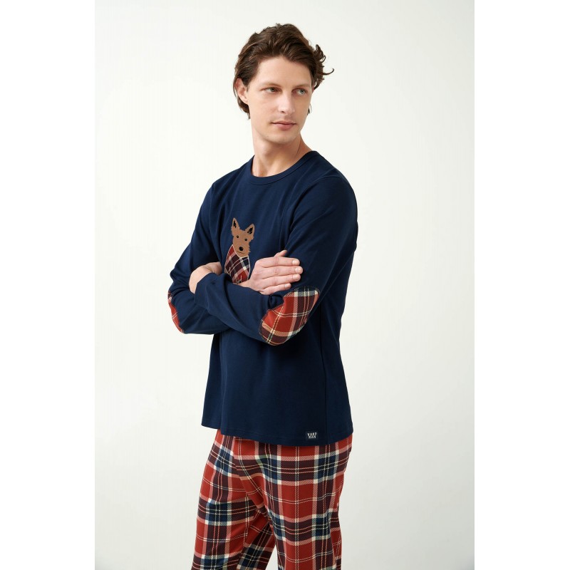 Vamp Men s Cotton Long Sleeved Pajamas Dog Design & Plaid Pants