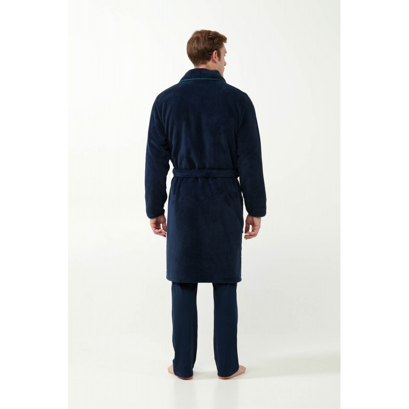 Vamp Men s Long Fleece Robe With Belt Blue Color