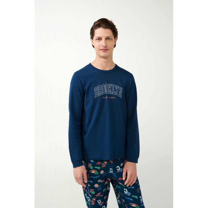 Vamp Men s Cotton Long Sleeved Pajamas Printed Pants 