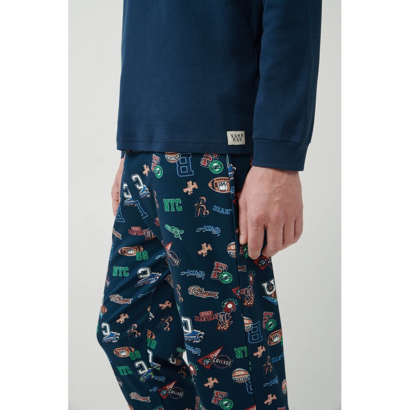 Vamp Men s Cotton Long Sleeved Pajamas Printed Pants