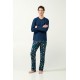 Vamp Men s Cotton Long Sleeved V Neckline & Blue Moonlit Pattern Pants