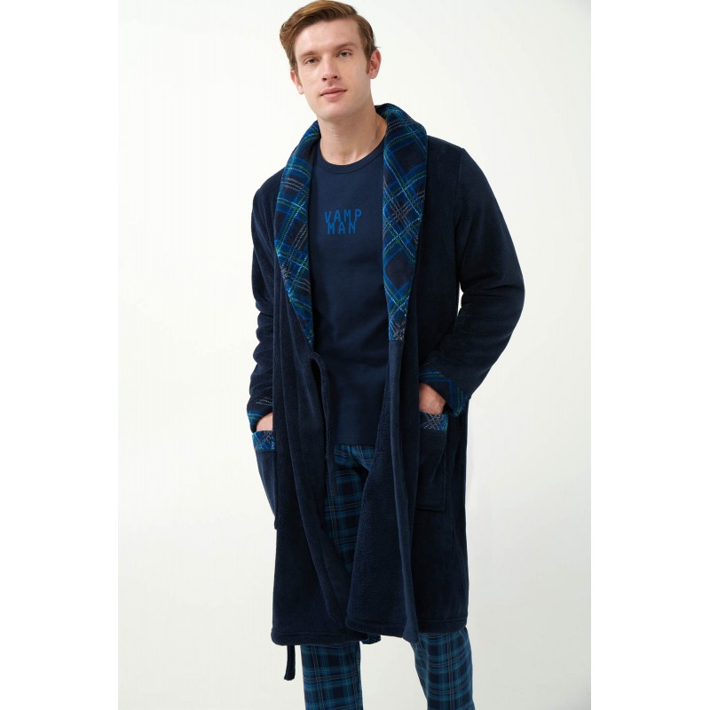 Vamp Men s Fleece Long Robe With Pattern