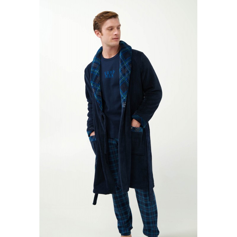 Vamp Men s Fleece Long Robe With Pattern