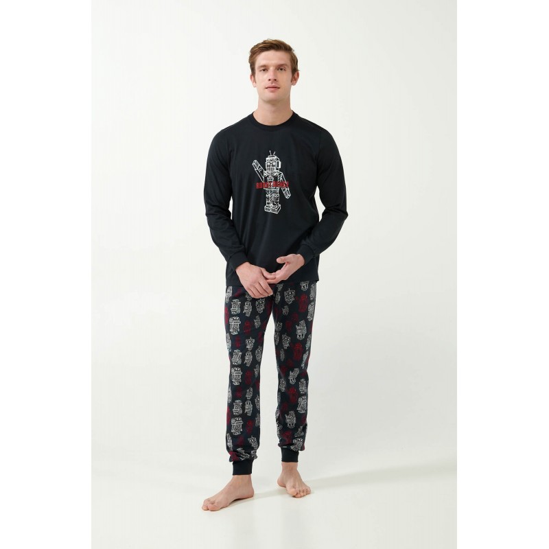 Vamp Men s Cotton Long Sleeved Pajamas Robot Dance Print