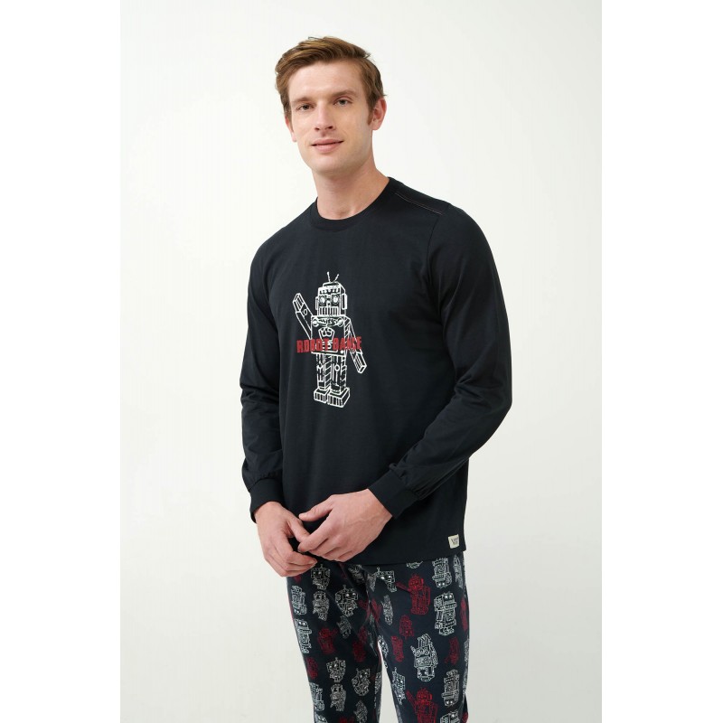 Vamp Men s Cotton Long Sleeved Pajamas Robot Dance Print