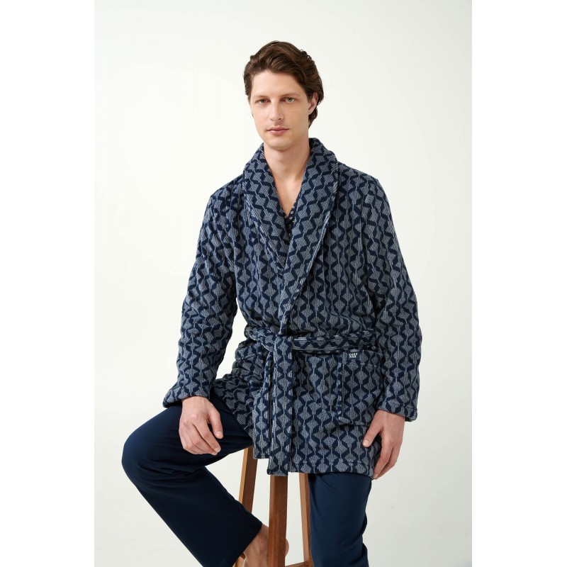 Vamp Men s Fleece Short Robe Blue Design