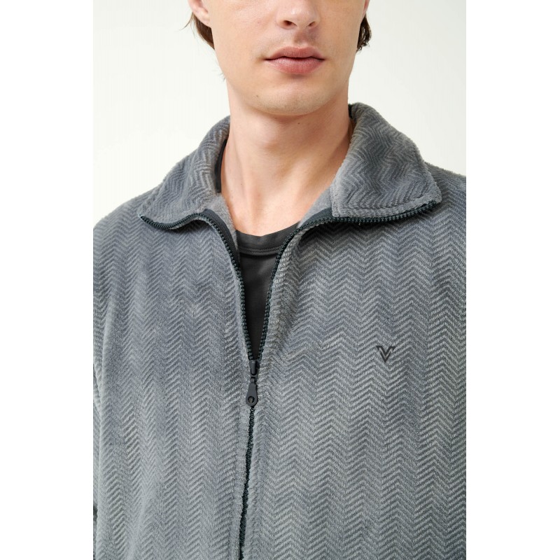 Vamp Men s Fleece Jacket With Zipper Grey Color