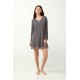 Vamp Women s Micro Modal Long Sleeved Nightdress Gray Mauve Polka Dot Design