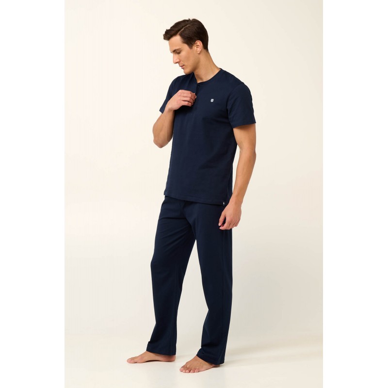 Vamp Men s Cotton 3 Pieces Pajamas Short & Long Pants Blue