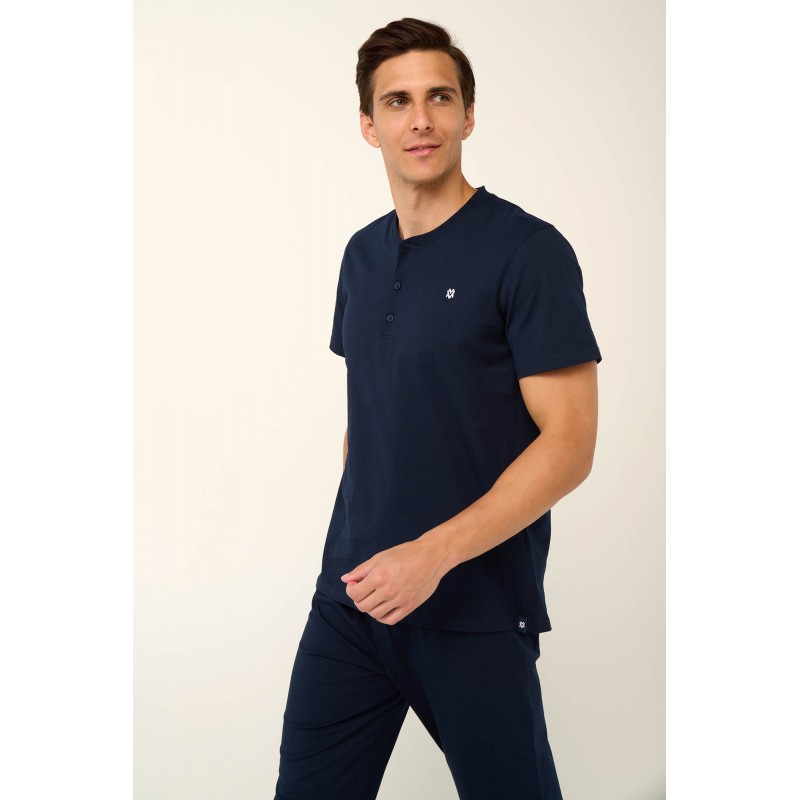 Vamp Men s Cotton 3 Pieces Pajamas Short & Long Pants Blue