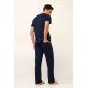 Vamp Men s Cotton 3 Pieces Pajamas Short & Long Pants Blue