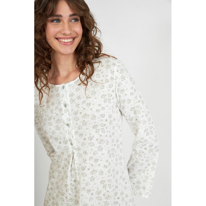 Harmony Women s Cotton Nightdress Long Sleeved Mint Floral