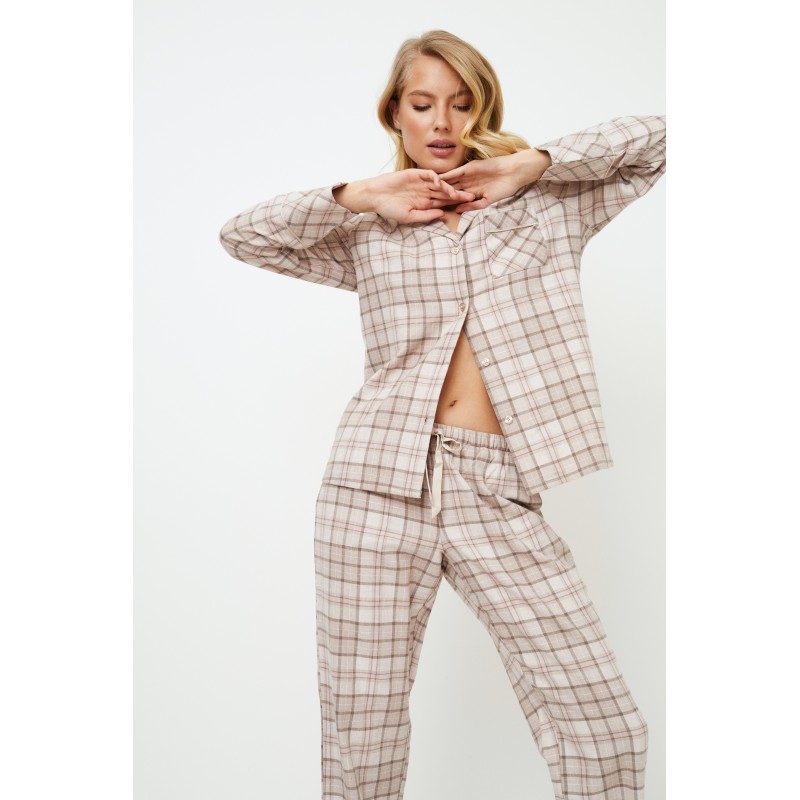 Aruelle Women s Buttoned Cotton Pajamas Plaid Pattern With Lurex Details Elsie