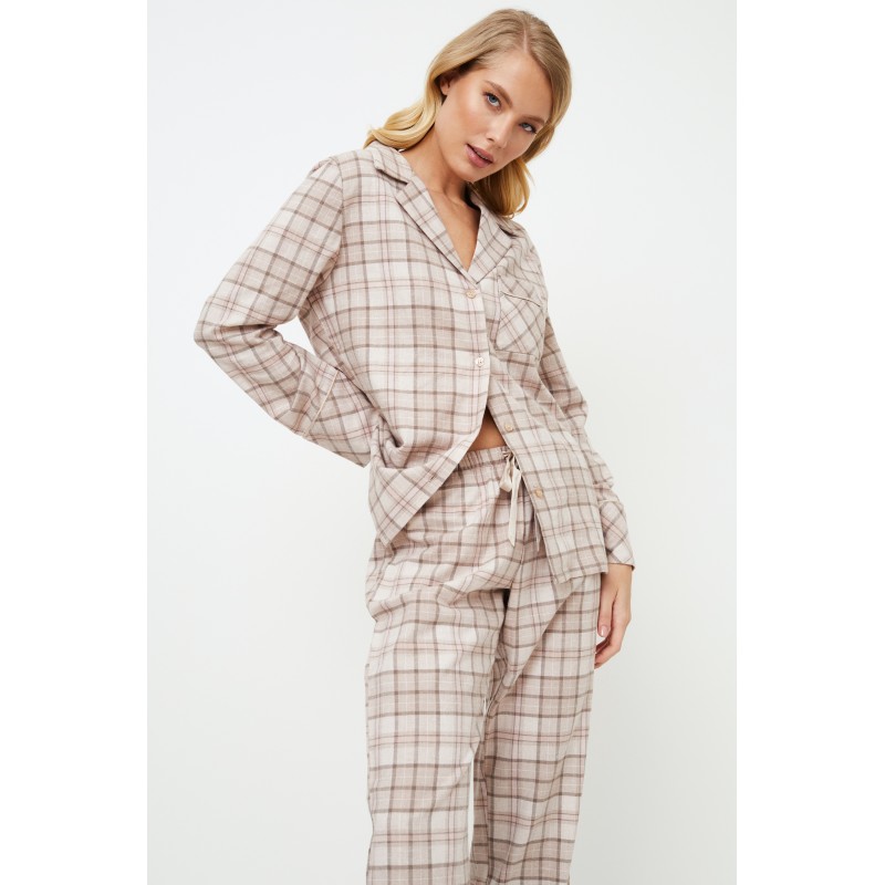 Aruelle Women s Buttoned Cotton Pajamas Plaid Pattern With Lurex Details Elsie