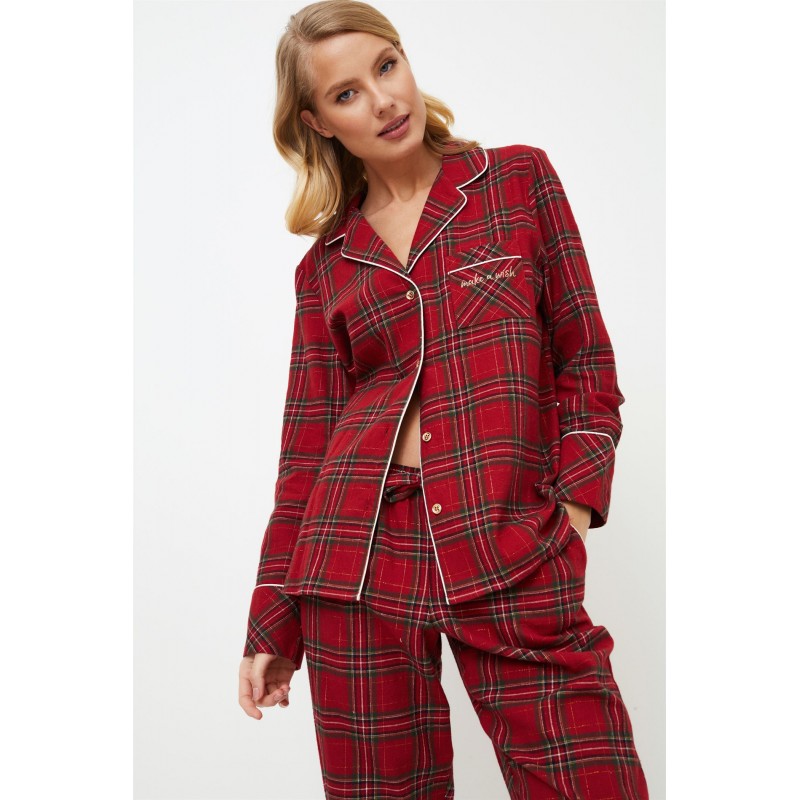 Aruelle Women s Cotton Buttoned Pajamas Lurex Holly Festive Design