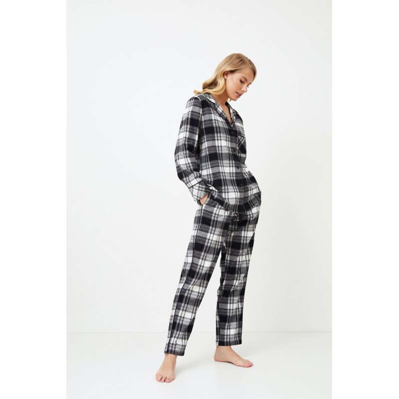 Aruelle Women s Cotton Buttoned Pajamas Black Plaid Design Joan