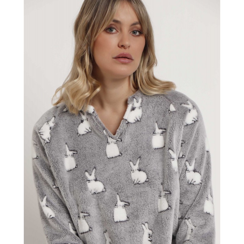 Admas Women s  Fleece Pajamas Corel Bunnies On The Moon Mod C