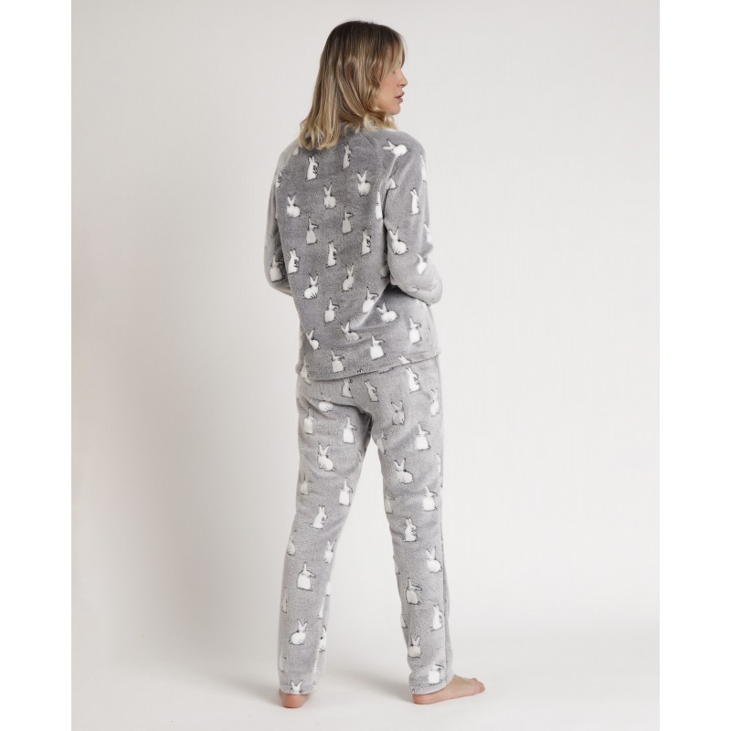 Admas Women s  Fleece Pajamas Corel Bunnies On The Moon Mod C