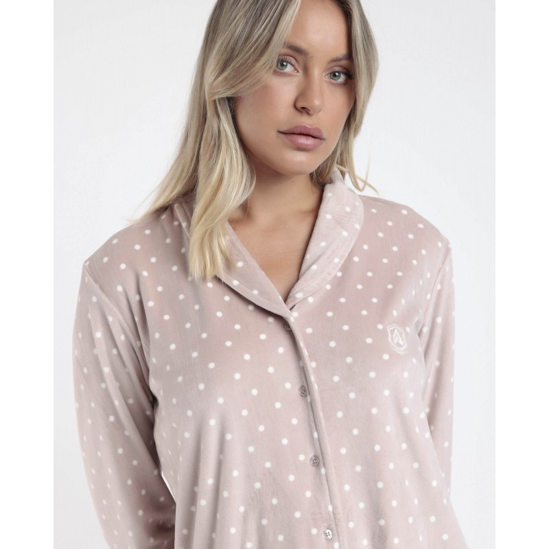 Admas Γυναικεία Πυτζάμα Fleece Σε Ανδρόγυνο Στύλ Πουά Dots Abierto