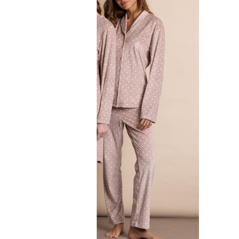 Admas Women s Fleece Buttoned Pajamas Dots Abierto